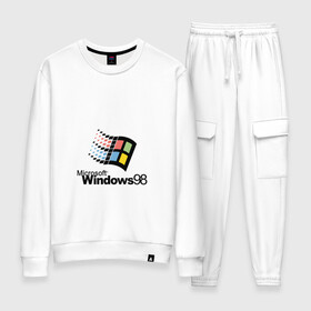 Женский костюм хлопок с принтом Windows 98 в Курске, 100% хлопок | на свитшоте круглая горловина, мягкая резинка по низу. Брюки заужены к низу, на них два вида карманов: два 