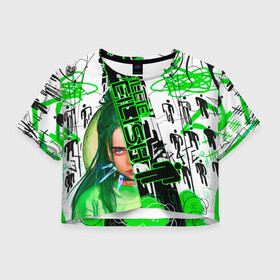 Женская футболка Crop-top 3D с принтом Billie Eilish в Курске, 100% полиэстер | круглая горловина, длина футболки до линии талии, рукава с отворотами | автор | автор песен | инди поп | певица | поп | электропоп | эмо поп