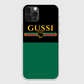 Чехол для iPhone 12 Pro с принтом GUSSI / ГУСИ в Курске, силикон | область печати: задняя сторона чехла, без боковых панелей | anti | antibrand | brand | fashion | gucci | gusi | gussi | logo | meme | memes | анти | антибренд | бренд | гуси | гуччи | забавные | лого | логотип | мем | мемы | мода | прикол | приколы | прикольные | символ