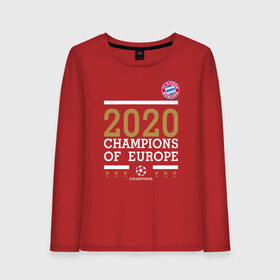 Женский лонгслив хлопок с принтом FC Bayern Munchen Champions of Europe 2020 в Курске, 100% хлопок |  | Тематика изображения на принте: 0x000000123 | bayern munchen | fcb | бавария | мюнхен