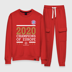 Женский костюм хлопок с принтом FC Bayern Munchen | Champions of Europe 2020 в Курске, 100% хлопок | на свитшоте круглая горловина, мягкая резинка по низу. Брюки заужены к низу, на них два вида карманов: два 