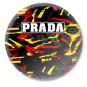 Значок с принтом PRADA в Курске,  металл | круглая форма, металлическая застежка в виде булавки | prada | prada gang | prada style | prada принт | prada футболка | парада стиль | прада | прада принт | прада футболка