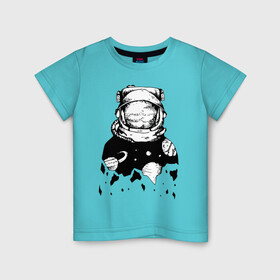 Детская футболка хлопок с принтом Космонавт в Курске, 100% хлопок | круглый вырез горловины, полуприлегающий силуэт, длина до линии бедер | cosmonaut | cosmos | moon | planet | saturn | space | spacesuit | космонавт | космос | луна | планета | сатурн | скафандр