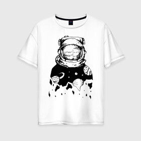 Женская футболка хлопок Oversize с принтом Космонавт в Курске, 100% хлопок | свободный крой, круглый ворот, спущенный рукав, длина до линии бедер
 | cosmonaut | cosmos | moon | planet | saturn | space | spacesuit | космонавт | космос | луна | планета | сатурн | скафандр