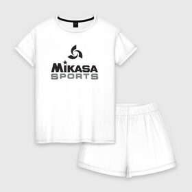 Женская пижама с шортиками хлопок с принтом MIKASA SPORTS в Курске, 100% хлопок | футболка прямого кроя, шорты свободные с широкой мягкой резинкой | beach | mikasa | voleybal | volleyball | волебол | волейбол | волейболист | волейболистка | воллейбол | микаса | пляжный