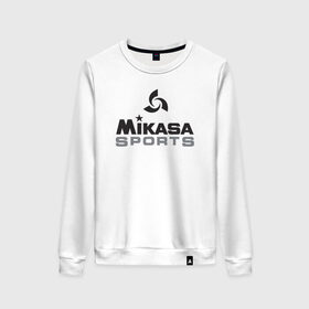 Женский свитшот хлопок с принтом MIKASA SPORTS в Курске, 100% хлопок | прямой крой, круглый вырез, на манжетах и по низу широкая трикотажная резинка  | beach | mikasa | voleybal | volleyball | волебол | волейбол | волейболист | волейболистка | воллейбол | микаса | пляжный