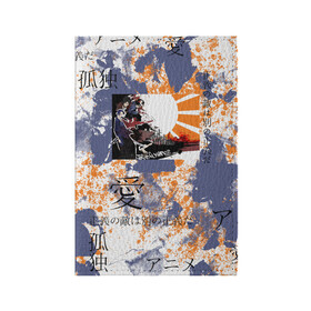 Обложка для паспорта матовая кожа с принтом Самурай Чамплу в Курске, натуральная матовая кожа | размер 19,3 х 13,7 см; прозрачные пластиковые крепления | Тематика изображения на принте: абстракция | аниме | брызги | иероглифы | самурай | самурай чамплу | тай дай | чамплу | япония | японские иероглифы | японские символы