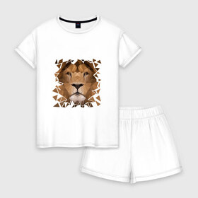 Женская пижама с шортиками хлопок с принтом Лев в Курске, 100% хлопок | футболка прямого кроя, шорты свободные с широкой мягкой резинкой | арт | геометрия | зверь | лев | тигр. кошка | царь