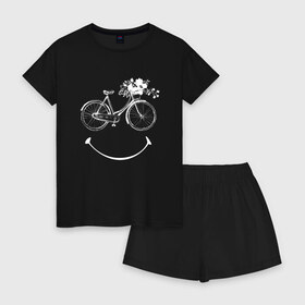 Женская пижама с шортиками хлопок с принтом Велоулыбка в Курске, 100% хлопок | футболка прямого кроя, шорты свободные с широкой мягкой резинкой | вело | велосипед | велосипедное | кататься | настроение | спорт | туризм | улыбка | хобби