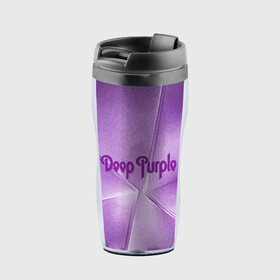Термокружка-непроливайка с принтом Deep Purple в Курске, внутренняя часть — пищевой пластик, наружная часть — прозрачный пластик, между ними — полиграфическая вставка с рисунком | объем — 350 мл, герметичная крышка | Тематика изображения на принте: deep | logo | purple | rock | whoosh | группа | знаменитости | лого | надпись | рок | текст