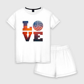 Женская пижама с шортиками хлопок с принтом LOVE Volleyball в Курске, 100% хлопок | футболка прямого кроя, шорты свободные с широкой мягкой резинкой | beach | i love | live | love | voleybal | volleyball | волебол | волейбол | волейболист | волейболистка | воллейбол | пляжный | я люблю