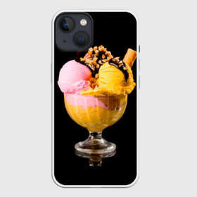 Чехол для iPhone 13 с принтом Мороженое в Курске,  |  | мороженое | сладости | стакан | чёрный | шоколад