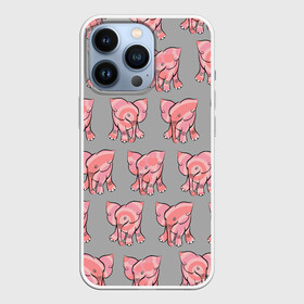 Чехол для iPhone 13 Pro с принтом РОЗОВЫЕ СЛОНИКИ ПАТТЕРН в Курске,  |  | бесшовный паттерн | животные. слоны | милота | нежнятина | серый | слоники. розовый