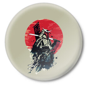 Значок с принтом Samurai man в Курске,  металл | круглая форма, металлическая застежка в виде булавки | Тематика изображения на принте: бамбук | катана | сакура | самурай | япония