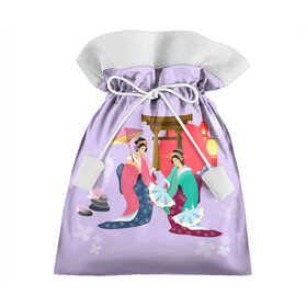 Подарочный 3D мешок с принтом Geishas в Курске, 100% полиэстер | Размер: 29*39 см | Тематика изображения на принте: горы | остров | сакура | токио | япония