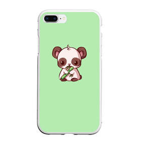 Чехол для iPhone 7Plus/8 Plus матовый с принтом пандочка с бамбуком в Курске, Силикон | Область печати: задняя сторона чехла, без боковых панелей | бамбук | бирюзовый | милая панда | милое существо | милость | мультяшка | мультяшная панда | панда | панда с бамбуком