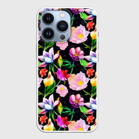 Чехол для iPhone 13 Pro с принтом Разноцветие в Курске,  |  | fashion | flower pattern | бабочки | девушкам | зелень | лепестки | лето | листья | маки | марта | нежные | паттерн | пионы | подарок | природа | растения | ромашки | тропики | тропические | узоры | цветочки
