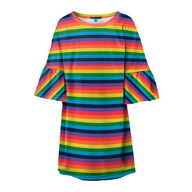 Детское платье 3D с принтом Радужный флаг в Курске, 100% полиэстер | прямой силуэт, чуть расширенный к низу. Круглая горловина, на рукавах — воланы | Тематика изображения на принте: pride | rainbow | tiktok | мем | оля тыква | подсяду | прайд | привет | привет я подсяду | радуга | радужный флаг | тик ток | тикток | феминизм | феминитивы | я подсяду