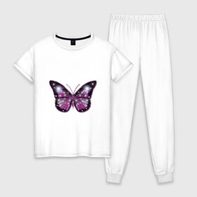 Женская пижама хлопок с принтом бабочка в Курске, 100% хлопок | брюки и футболка прямого кроя, без карманов, на брюках мягкая резинка на поясе и по низу штанин | бабочка | бабочка с распахнутыми крыльями | большая большая | большие крылья | крылья | лето | насекомое.