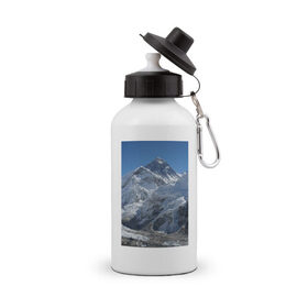 Бутылка спортивная с принтом Эверест в Курске, металл | емкость — 500 мл, в комплекте две пластиковые крышки и карабин для крепления | вершина | возвышеность | гора | холм | эверест