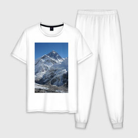 Мужская пижама хлопок с принтом Эверест в Курске, 100% хлопок | брюки и футболка прямого кроя, без карманов, на брюках мягкая резинка на поясе и по низу штанин
 | вершина | возвышеность | гора | холм | эверест