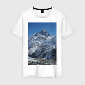 Мужская футболка хлопок с принтом Эверест в Курске, 100% хлопок | прямой крой, круглый вырез горловины, длина до линии бедер, слегка спущенное плечо. | вершина | возвышеность | гора | холм | эверест