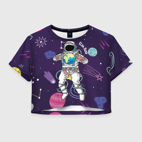 Женская футболка Crop-top 3D с принтом Elon Musk в Курске, 100% полиэстер | круглая горловина, длина футболки до линии талии, рукава с отворотами | astronaut | celebrity | cosmonaut | cosmos | genius | gloves | planet | space | spacesuit | гений | знаменитость | космонавт | космос | перчатки | планета | скафандр