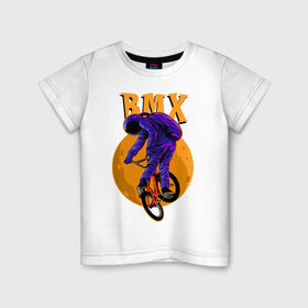 Детская футболка хлопок с принтом BMX в Курске, 100% хлопок | круглый вырез горловины, полуприлегающий силуэт, длина до линии бедер | bicycle | bmx | cosmonaut | cosmos | moon | spacesuit | велосипед | космонавт | космос | луна | скафандр