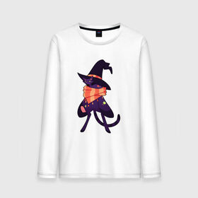 Мужской лонгслив хлопок с принтом Хэллоунский кот маг в Курске, 100% хлопок |  | волшебство | звезды | кот | маг | магия | осень | хэллоуин | хэловин | шарф | шляпа