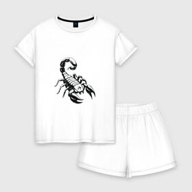 Женская пижама с шортиками хлопок с принтом sсorpio,скорпион в Курске, 100% хлопок | футболка прямого кроя, шорты свободные с широкой мягкой резинкой | sсorpio | артхаус | скорпион | черное на белом