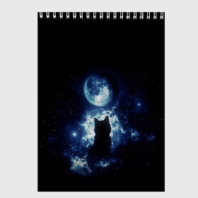 Скетчбук с принтом Кот в Курске, 100% бумага
 | 48 листов, плотность листов — 100 г/м2, плотность картонной обложки — 250 г/м2. Листы скреплены сверху удобной пружинной спиралью | Тематика изображения на принте: космос | кот | котенок | котик | кошка | луна | небо | ночь