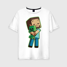 Женская футболка хлопок Oversize с принтом Minecraft в Курске, 100% хлопок | свободный крой, круглый ворот, спущенный рукав, длина до линии бедер
 | Тематика изображения на принте: биом | выживание | игра | куб | персонаж