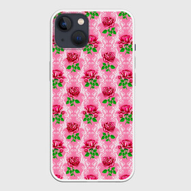 Чехол для iPhone 13 с принтом Декор из нежных роз в Курске,  |  | fashion | flower pattern | girl | pink | roses | винтаж | винтажные | девушкам | зелень | лепестки | лето | листья | марта | нежные | пастельные | паттерн | пионы | подарок | природа | растения | ретро | роза | розы | узор