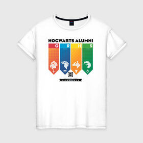 Женская футболка хлопок с принтом Hogwarts в Курске, 100% хлопок | прямой крой, круглый вырез горловины, длина до линии бедер, слегка спущенное плечо | harry potter | hogwarts | vdzabma | гарри поттер | хогвартс