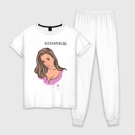 Женская пижама хлопок с принтом Kisskateblog в Курске, 100% хлопок | брюки и футболка прямого кроя, без карманов, на брюках мягкая резинка на поясе и по низу штанин | blogger | xbloggers | xhouse | блогер | блогеры