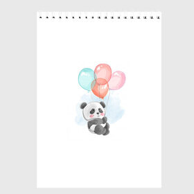 Скетчбук с принтом I`m Panda with balloons в Курске, 100% бумага
 | 48 листов, плотность листов — 100 г/м2, плотность картонной обложки — 250 г/м2. Листы скреплены сверху удобной пружинной спиралью | panda. | воздушные шары | панда | пандочка