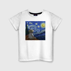 Детская футболка хлопок с принтом Винсент Вангог в Курске, 100% хлопок | круглый вырез горловины, полуприлегающий силуэт, длина до линии бедер | арт | винсент вангог | дождь | ночь | романтика | художник