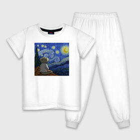 Детская пижама хлопок с принтом Винсент Вангог в Курске, 100% хлопок |  брюки и футболка прямого кроя, без карманов, на брюках мягкая резинка на поясе и по низу штанин
 | арт | винсент вангог | дождь | ночь | романтика | художник
