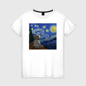 Женская футболка хлопок с принтом Винсент Вангог в Курске, 100% хлопок | прямой крой, круглый вырез горловины, длина до линии бедер, слегка спущенное плечо | арт | винсент вангог | дождь | ночь | романтика | художник