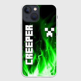 Чехол для iPhone 13 mini с принтом MINECRAFT CREEPER в Курске,  |  | creeper | game | minecraft | блоки | игра | квадраты | компьютерная | крипер | криппер | майнкрафт | огонь