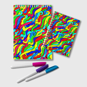 Блокнот с принтом Красочные узоры/абстракционизм в Курске, 100% бумага | 48 листов, плотность листов — 60 г/м2, плотность картонной обложки — 250 г/м2. Листы скреплены удобной пружинной спиралью. Цвет линий — светло-серый
 | Тематика изображения на принте: abstract | art | neon | pattern | аниме | анимешные | арт | брызги | ван гог | волны | восточный | змеи | искусство | картина | кислотный | краска | краски | море | мысли | неоновые | радуга | радужные | разноцветные