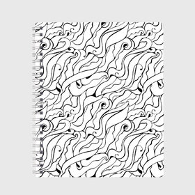 Тетрадь с принтом Черно-белые узоры в Курске, 100% бумага | 48 листов, плотность листов — 60 г/м2, плотность картонной обложки — 250 г/м2. Листы скреплены сбоку удобной пружинной спиралью. Уголки страниц и обложки скругленные. Цвет линий — светло-серый
 | Тематика изображения на принте: abstract | art | pattern | абстракционизм | абстракция | аниме | арт | брызги | волны | восточный | граффити | змеи | инь янь | искусство | кружево | линии | море | паттерн | текстура | тучи | узор | хавитки | черви