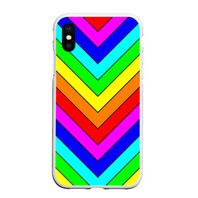Чехол для iPhone XS Max матовый с принтом Rainbow Stripes в Курске, Силикон | Область печати: задняя сторона чехла, без боковых панелей | Тематика изображения на принте: geometry | gradient | neon | геометрические | градиент | детям | кислота | кислотный | конус | красочный | линии | неоновые | пирамида | полоска | полосы | радуга | радужный | разноцветные | сочный | треугольники
