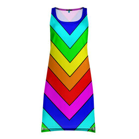 Платье-майка 3D с принтом Rainbow Stripes в Курске, 100% полиэстер | полуприлегающий силуэт, широкие бретели, круглый вырез горловины, удлиненный подол сзади. | geometry | gradient | neon | геометрические | градиент | детям | кислота | кислотный | конус | красочный | линии | неоновые | пирамида | полоска | полосы | радуга | радужный | разноцветные | сочный | треугольники