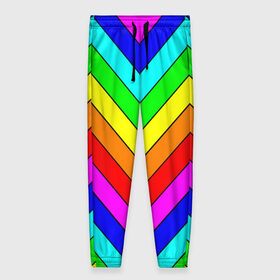 Женские брюки 3D с принтом Rainbow Stripes в Курске, полиэстер 100% | прямой крой, два кармана без застежек по бокам, с мягкой трикотажной резинкой на поясе и по низу штанин. В поясе для дополнительного комфорта — широкие завязки | Тематика изображения на принте: geometry | gradient | neon | геометрические | градиент | детям | кислота | кислотный | конус | красочный | линии | неоновые | пирамида | полоска | полосы | радуга | радужный | разноцветные | сочный | треугольники