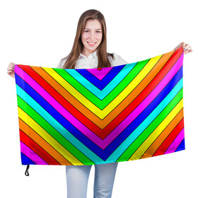 Флаг 3D с принтом Rainbow Stripes в Курске, 100% полиэстер | плотность ткани — 95 г/м2, размер — 67 х 109 см. Принт наносится с одной стороны | geometry | gradient | neon | геометрические | градиент | детям | кислота | кислотный | конус | красочный | линии | неоновые | пирамида | полоска | полосы | радуга | радужный | разноцветные | сочный | треугольники