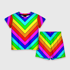 Детский костюм с шортами 3D с принтом Rainbow Stripes в Курске,  |  | geometry | gradient | neon | геометрические | градиент | детям | кислота | кислотный | конус | красочный | линии | неоновые | пирамида | полоска | полосы | радуга | радужный | разноцветные | сочный | треугольники