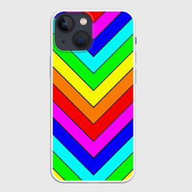 Чехол для iPhone 13 mini с принтом Rainbow Stripes в Курске,  |  | geometry | gradient | neon | геометрические | градиент | детям | кислота | кислотный | конус | красочный | линии | неоновые | пирамида | полоска | полосы | радуга | радужный | разноцветные | сочный | треугольники