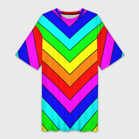 Платье-футболка 3D с принтом Rainbow Stripes в Курске,  |  | geometry | gradient | neon | геометрические | градиент | детям | кислота | кислотный | конус | красочный | линии | неоновые | пирамида | полоска | полосы | радуга | радужный | разноцветные | сочный | треугольники