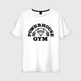 Женская футболка хлопок Oversize с принтом GYM в Курске, 100% хлопок | свободный крой, круглый ворот, спущенный рукав, длина до линии бедер
 | гантели | зож | спорт | штанга